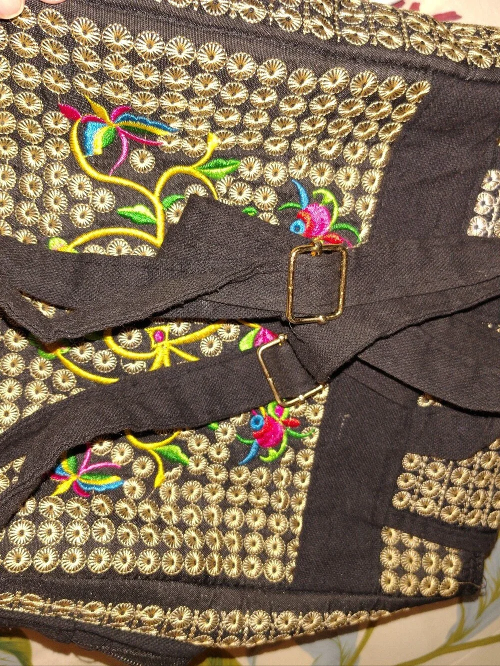 Source Unknown Black Backpack with Bright Pink Floral Embroidery